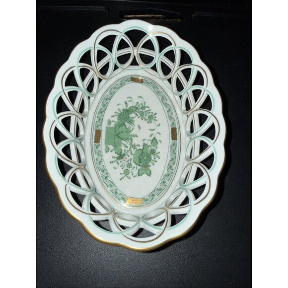 Herend Hungary Poisson Open Weave Bowl Reticulated Basket 7403 8.5" x 6" x 2.25" - Picture 15 of 16